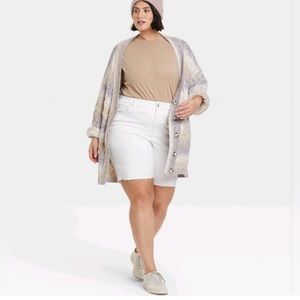 Bermuda- Women's Plus Size High-Rise Jean Shorts - Ava & Viv- White-